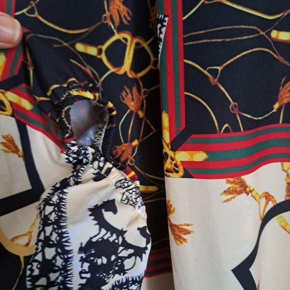 Ladies lightweight blouse high neck ruffle western abstract BOHO SHIRT size LG - Picture 8 of 8